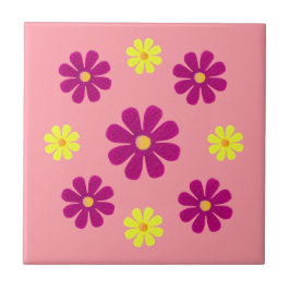 春用ピンクと黄色の花 タイル