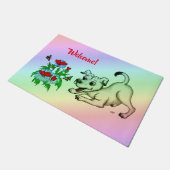 春目覚め、花と蝶と子犬 ドアマット (アングル)