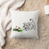 春目覚め、蝶と子犬 クッション (ブランケット)