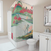 春神社庭園ヴィンテージ浮世絵日本の画 シャワーカーテン (インサイチュ)