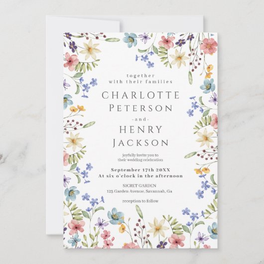 春素朴エレガントワイルドフラワー結婚ズ 招待状 (正面)