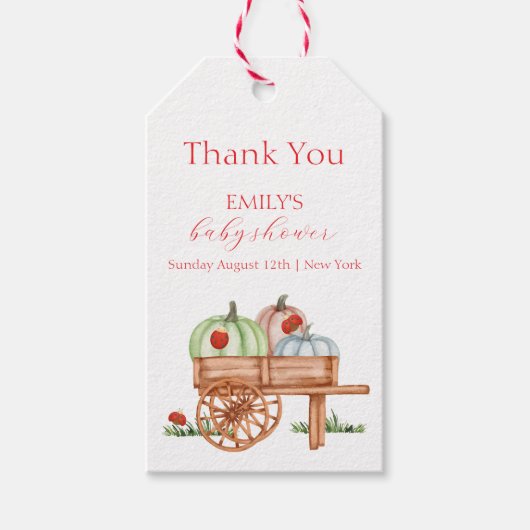 春素朴パンプキモダンンラビバグ赤ちゃんシャワー ギフトタグ (正面)
