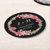 春素朴フローラリースモノグラムウェディングパーティー ラウンドペーパーコースター (アングル)