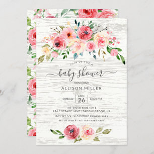 春素朴牡丹バラフローラベビーシャワー 招待状