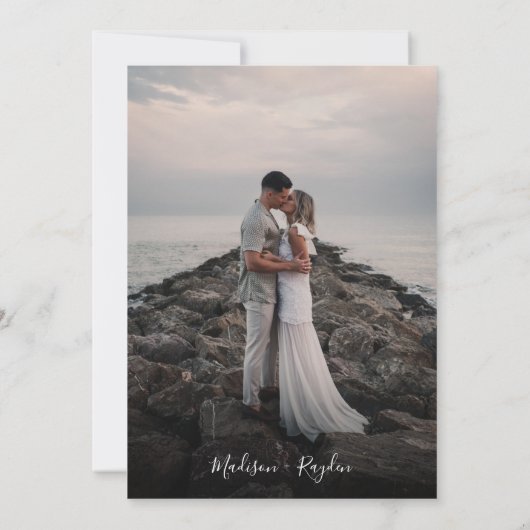 春素朴赤面ピンクフローラとフォトズ結婚ーズ 招待状 (裏面)