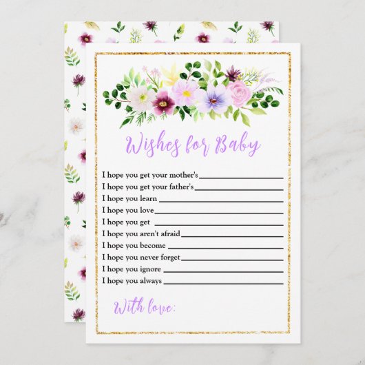春紫のフローラ赤ちゃんシャワーの願いベビー 招待状 (正面/裏面)