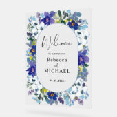 春紫ほこりっぽい青フローラ結婚の歓迎 アクリルサイン (傾斜)