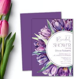 春紫チューリップ水彩ブライダルシャワー 招待状
