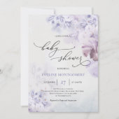 春紫色の花ほこりっぽい青茶色の赤ちゃんシャワー 招待状 (正面)