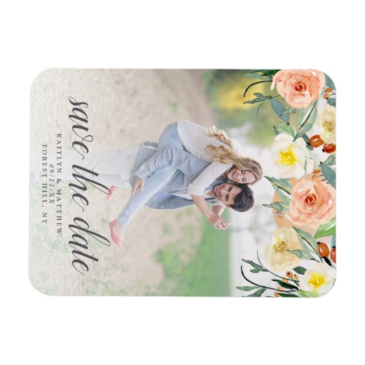 春結婚の写真が日付を保存 マグネット (横)