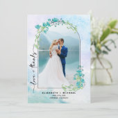 春結婚山の感謝フォトカード セーブザデート (スタンド正面)