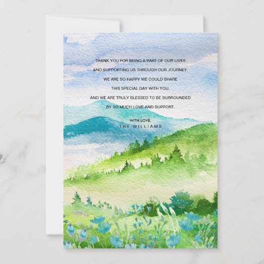 春結婚山の感謝フォトカード セーブザデート (裏面)