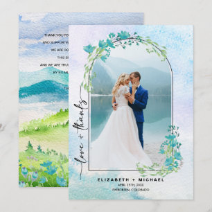 春結婚山の感謝フォトカード セーブザデート