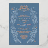 春結婚（紋章の）フラ・ダ・リ灰色 箔招待状 (正面)