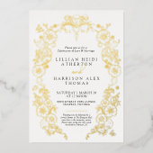 春結婚(紋章の)フラ・ダ・リ白黒術 箔招待状 (正面)