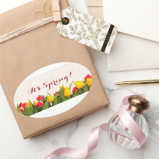 春絵を描チューリップ 楕円形シール