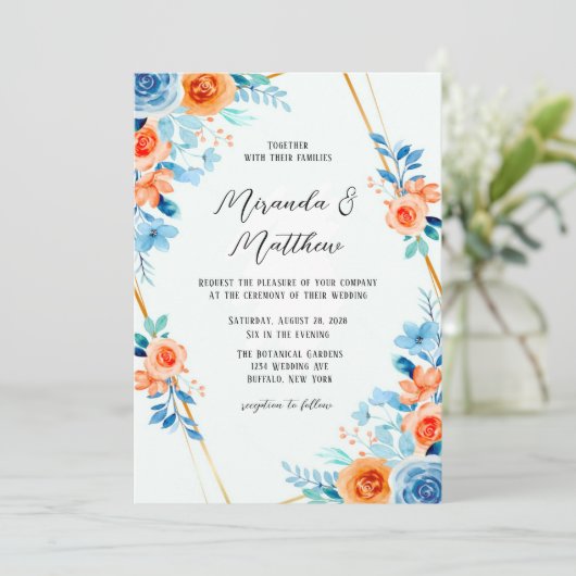 春絵を描ブルーオレンジウォーターフローラ結婚ズ 招待状 (スタンド正面)