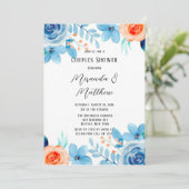 春絵を描ブルーオレンジ花模様カップルのシャワー 招待状 (スタンド正面)