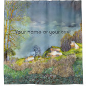 春絵画雷雨の水色 シャワーカーテン (正面)