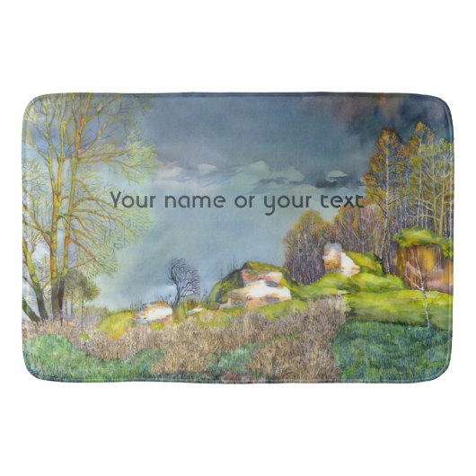 春絵画雷雨の水色 バスマット (正面)