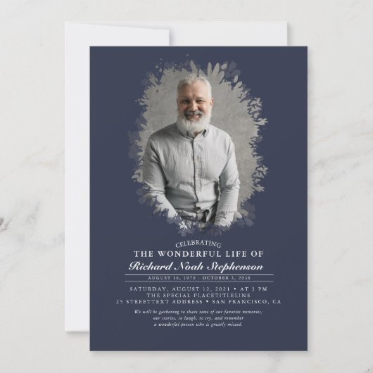 春緑の葉影の葬儀写真 招待状 (正面)