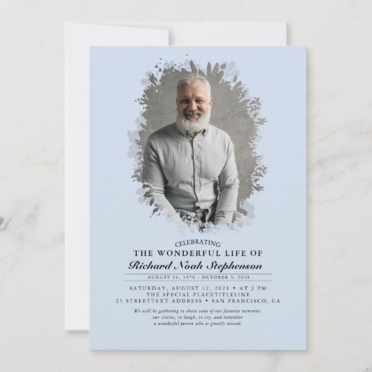 春緑の葉影の葬儀写真 招待状 (正面)