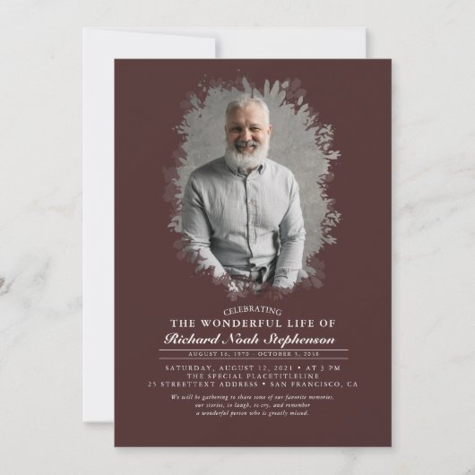 春緑の葉影の葬儀写真 招待状 (正面)