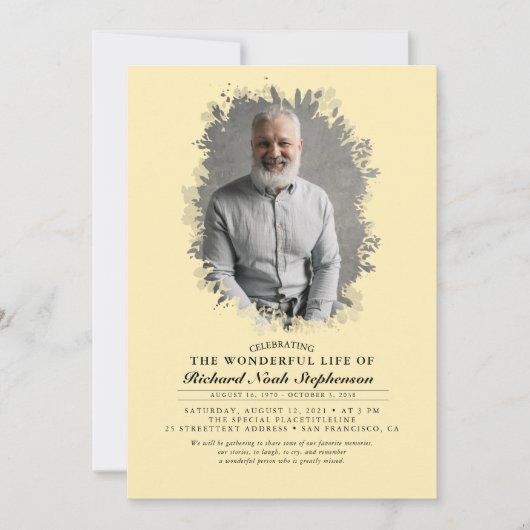 春緑の葉影の葬儀写真 招待状 (正面)