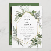 春緑植物緑金ゴールドフレームQRコード 招待状 (正面/裏面)