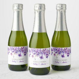 春繊細な紫色の花ベビーシャワー スパークリングワインラベル