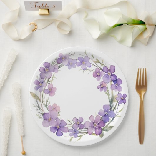 春繊細な紫色の花ベビーシャワー ペーパープレート (ウェディング)