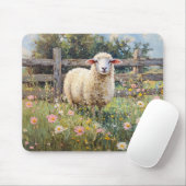 春羊と野絵を描草花 マウスパッド (マウス)