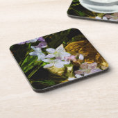 春美しいアパープルワイルドフラワー抽象芸術 コースター (左側)