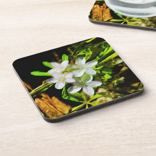 春美しいアパープルワイルドフラワー抽象芸術 コースター (左側)