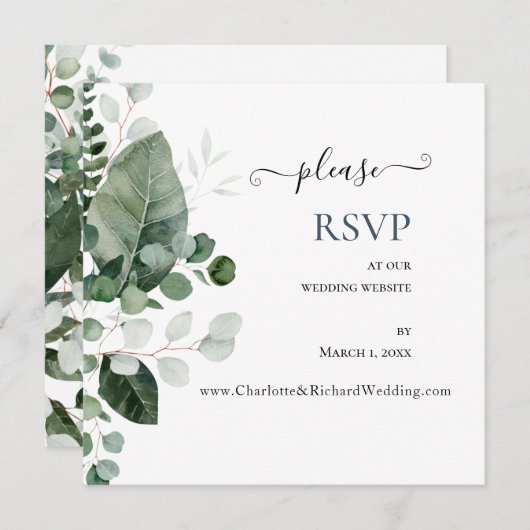 春美しいGREENERY結婚のウェブサイトRSVP (正面/裏面)