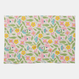 春花柄オンピンク キッチンタオル