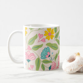 春花柄オンピンク コーヒーマグカップ
