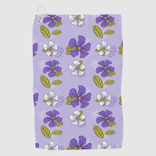 春花柄（紫） ゴルフタオル (正面)
