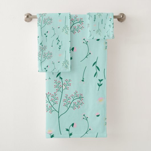 春花模様オン淡い色のブルー バスタオルセット (インサイチュ)