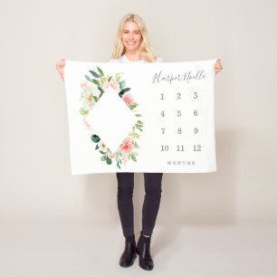 春花模様ダイヤモンドベビーマイルストーンブランケット フリースブランケット