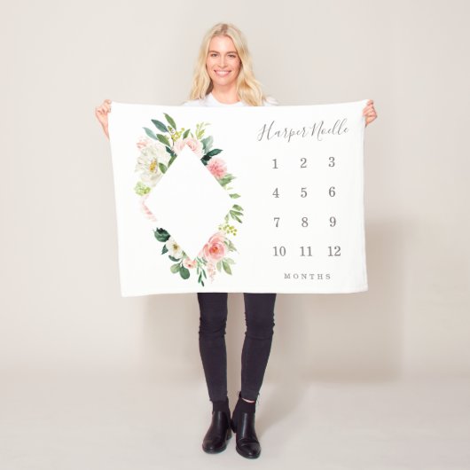 春花模様ダイヤモンドベビーマイルストーンブランケット フリースブランケット (インサイチュ)