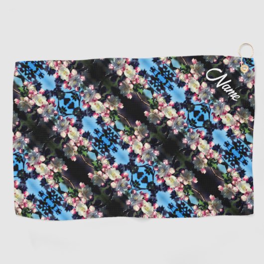 春花模様パーソナライズされた ゴルフタオル (横)