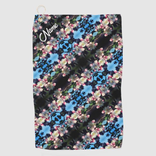 春花模様パーソナライズされた ゴルフタオル (正面)