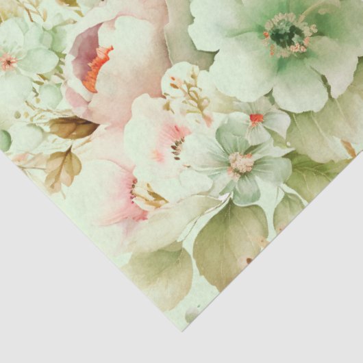 春花模様ピンク淡い色の、ホワイトデコップグリーン 薄葉紙 (詳細)