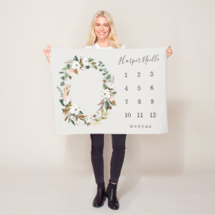 春花模様ベビーマイルストーン一括 フリースブランケット