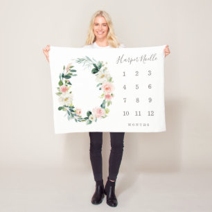 春花模様ベビーマイルストーン一括 フリースブランケット