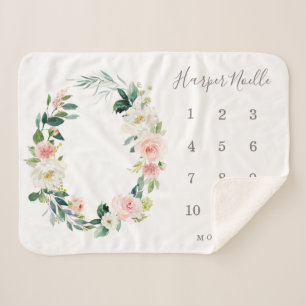 春花模様ベビーマイルストーン シェルパブランケット