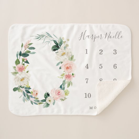 春花模様ベビーマイルストーン シェルパブランケット (正面(横))