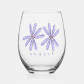 春花模様ラベンダーパープル ステムなしワイングラス (正面)