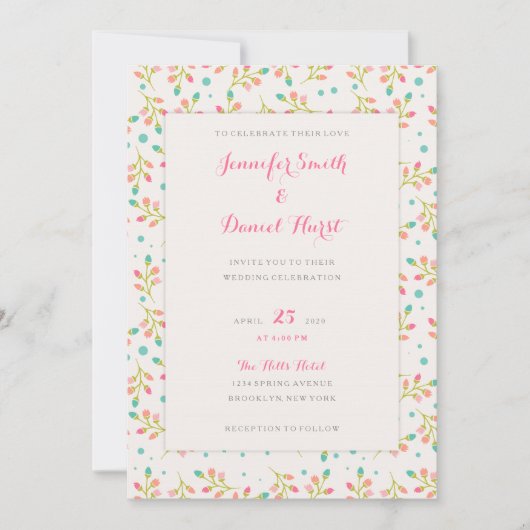 春花模様結婚式招待状 招待状 (正面)